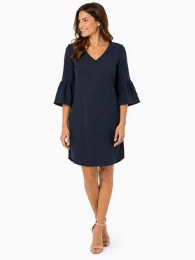 Tom Tailor Navy Bell Sleeve Minimalist Shift Midi Dress Medium Contemporary